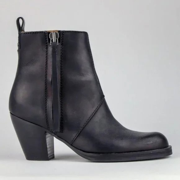 Acne Studios Pistol Black Leather Stacked Heel Boots - Picture 1 of 10